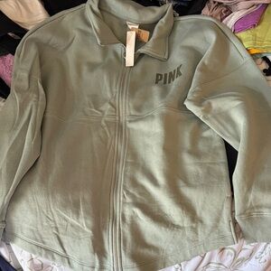 PINK Full-Zip Sage Green sweater